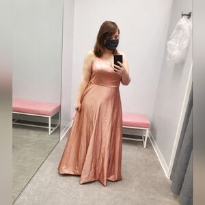 NWT David’s Bridal Satin V-Neck Dress with Pockets - Desert - Size 16